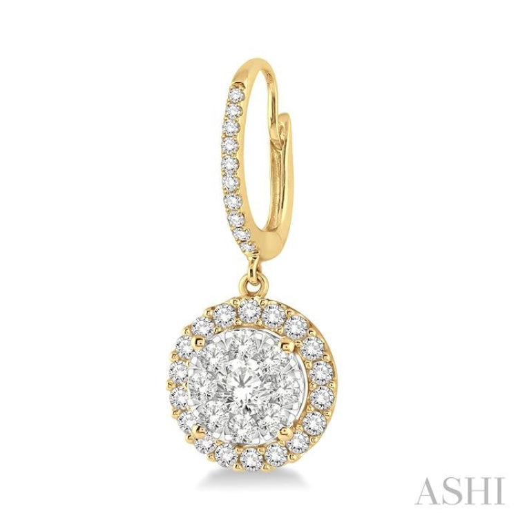 3/4 Ctw Round Cut Diamond Lovebright Earrings in 14K Yellow and White Gold