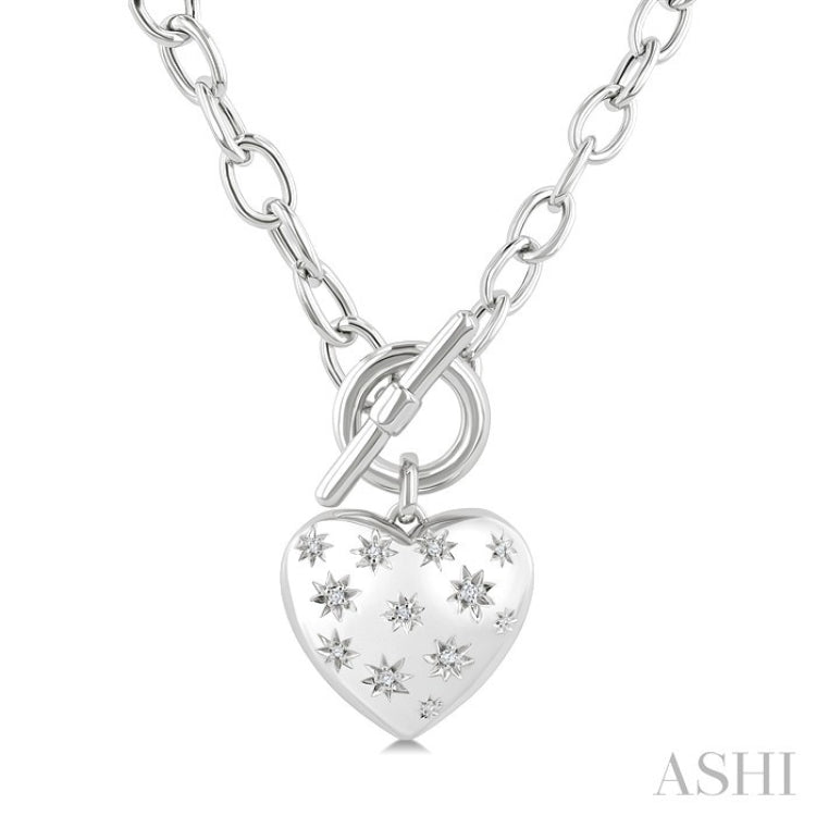 1/10 Ctw Round Cut Diamond Mosaic Heart Charm Toggle Necklace in Sterling Silver