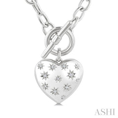 1/10 Ctw Round Cut Diamond Mosaic Heart Charm Toggle Necklace in Sterling Silver