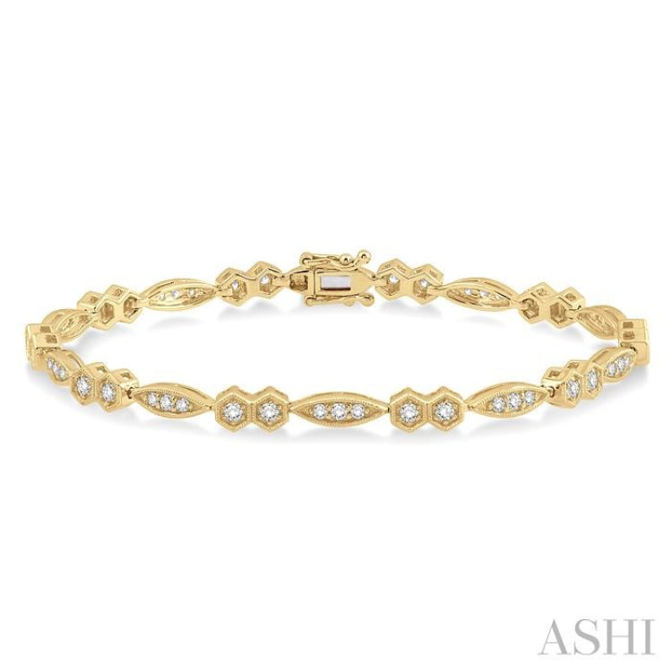 1 1/6 Ctw Marquise & Hexagonal Mount Round Cut Diamond Bracelet in 14K Yellow Gold