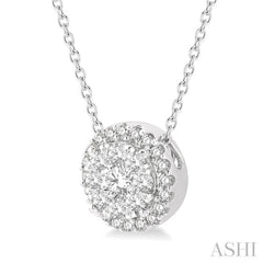1/2 Ctw Lovebright Round Cut Diamond Pendant With Chain in 14K White Gold