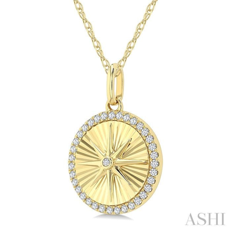 1/5 Ctw Fluted Circle Star Medallion Round Cut Diamond  Fashion Pendant With Chain in 14K Yellow Gold