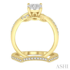 5/8 Ctw Round Cut Diamond Lovebright Bridal Set with 1/2 Ctw Engagement Ring and 1/6 Ctw Wedding Band in 14K Yellow and White Gold