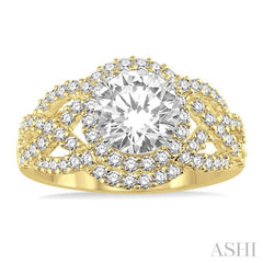 3/4 Ctw Split Criss Cross Shank Round Cut Diamond Semi-Mount Engagement Ring in 14K Yellow and White Gold