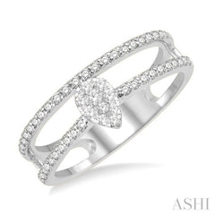 1/3 Ctw Twin Band Pear Shape Lovebright Round Cut Diamond Fashion Ring in 14K White Gold