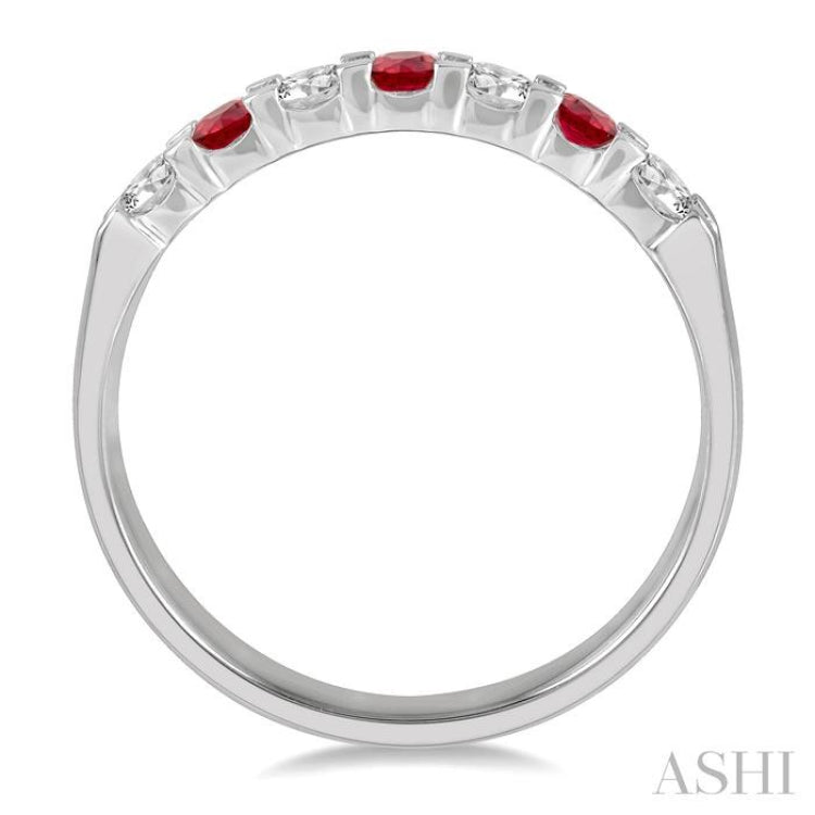 2.6 MM Ruby and 1/4 Ctw Round Cut Diamond Precious Wedding Band in 14K White Gold