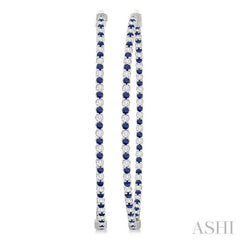 1.6 MM Sapphire and Alternating 1 1/2 Ctw Round Cut Inside-Out Diamond Precious Hoop Earrings in 14K White Gold