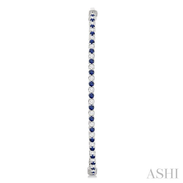 1.6 MM Sapphire and Alternating 1 1/2 Ctw Round Cut Inside-Out Diamond Precious Hoop Earrings in 14K White Gold
