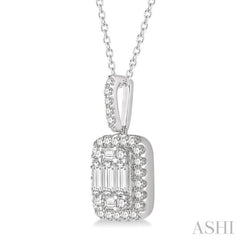 1 Ctw Baguette & Round Cut Fusion Diamond Pendant With Chain in 14K White Gold