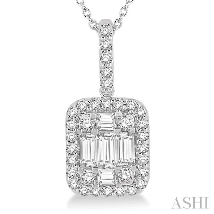 1 Ctw Baguette & Round Cut Fusion Diamond Pendant With Chain in 14K White Gold
