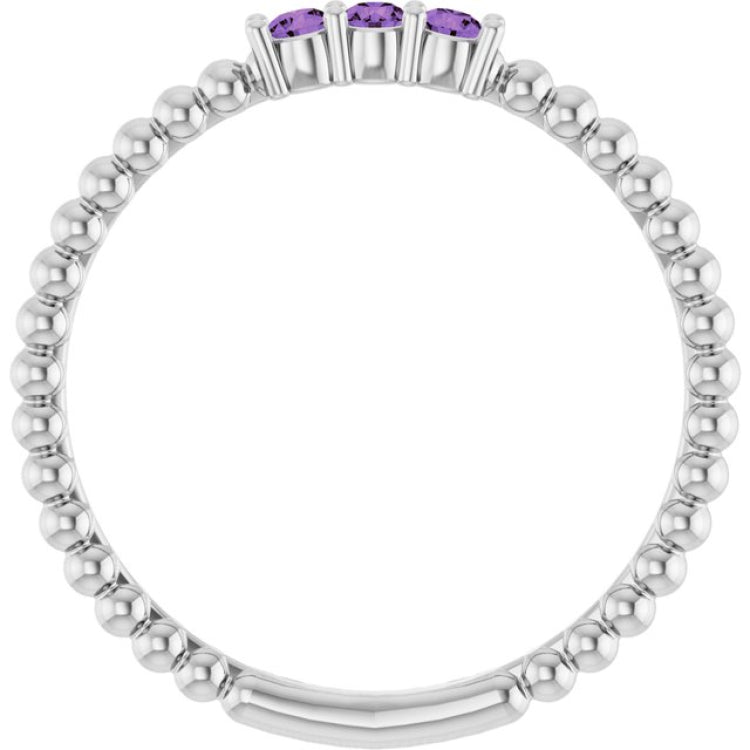 14K White Gold Natural Amethyst Beaded Ring