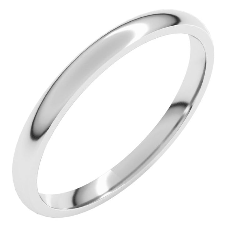 14K White Gold 2 mm Lightweight Comfort-Fit Half Round Band Size 8