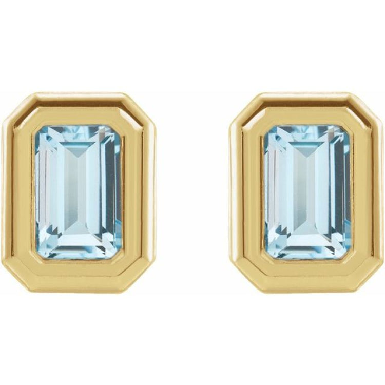 14K Yellow Gold Natural Sky Blue Topaz Solitaire Earrings