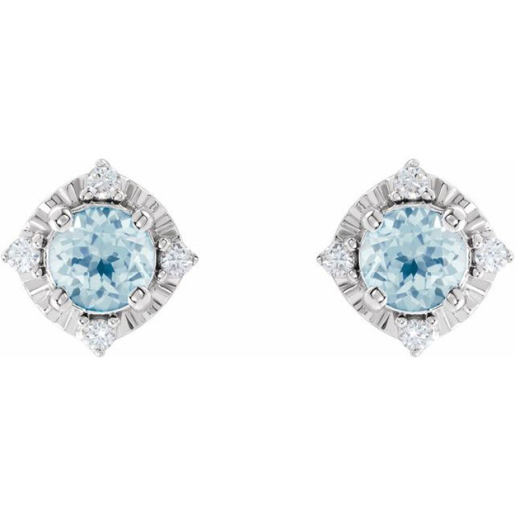 Sterling Silver Natural Sky Blue Topaz & .08 CTW Natural Diamond Halo-Style Earrings