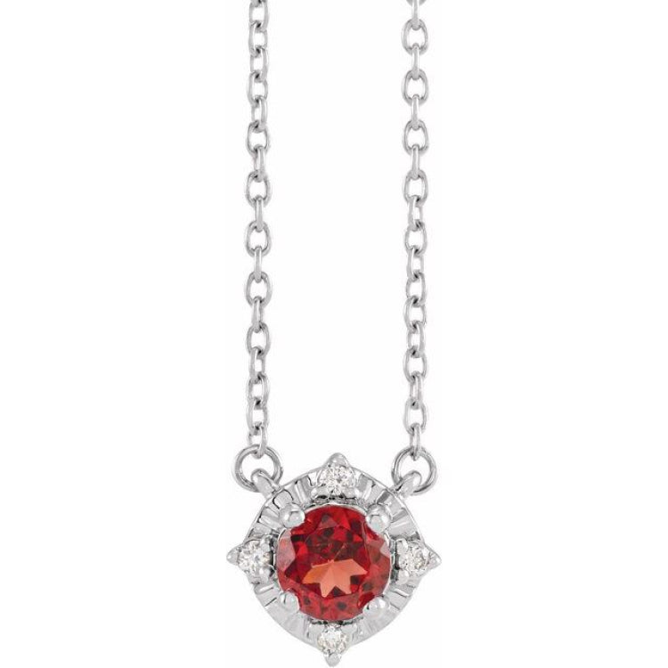 14K White Gold Natural Mozambique Garnet & .04 CTW Natural Diamond Halo-Style 18" Necklace