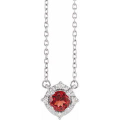 14K White Gold Natural Mozambique Garnet & .04 CTW Natural Diamond Halo-Style 18" Necklace