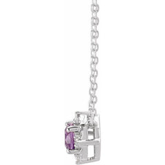 Sterling Silver Natural Amethyst & .04 CTW Natural Diamond Halo-Style 18" Necklace