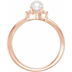 14K Rose Gold Cultured White Freshwater Pearl & .04 CTW Natural Diamond Halo-Style Ring