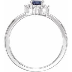 Sterling Silver Lab-Grown Blue Sapphire & .04 CTW Natural Diamond Halo-Style Ring