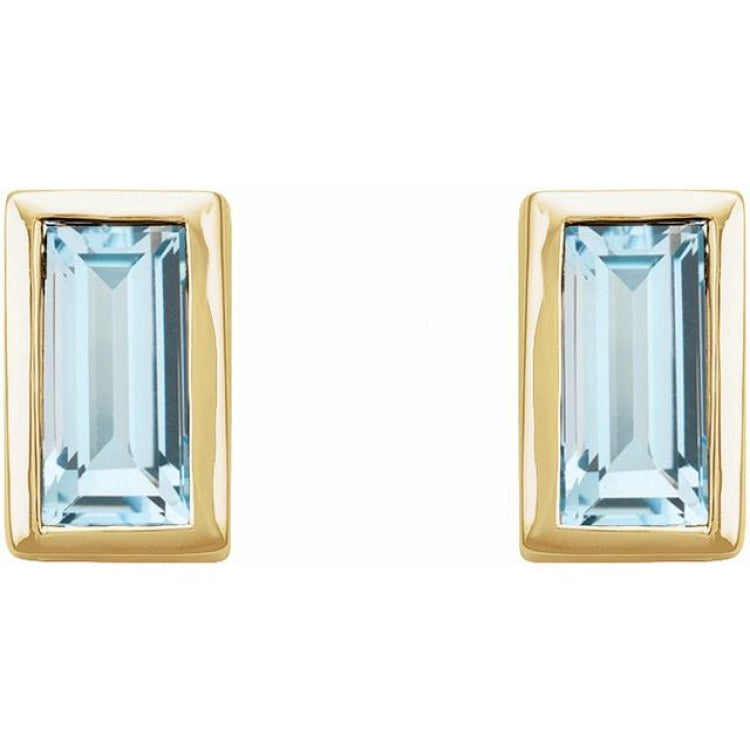 14K Yellow Gold Natural Sky Blue Topaz Bezel-Set Earrings