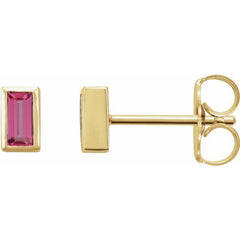 14K Yellow Gold Natural Pink Tourmaline Bezel-Set Earrings