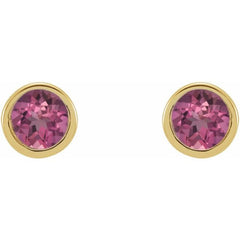 14K Yellow Gold Natural Pink Tourmaline Micro Bezel-Set Earrings