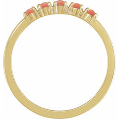 14K Yellow Gold Natural Pink Coral Cabochon Stackable Ring