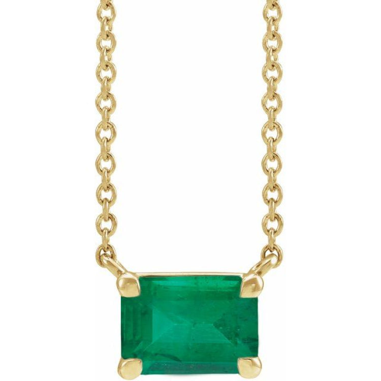 14K Yellow Gold Lab-Grown Emerald 18" Necklace