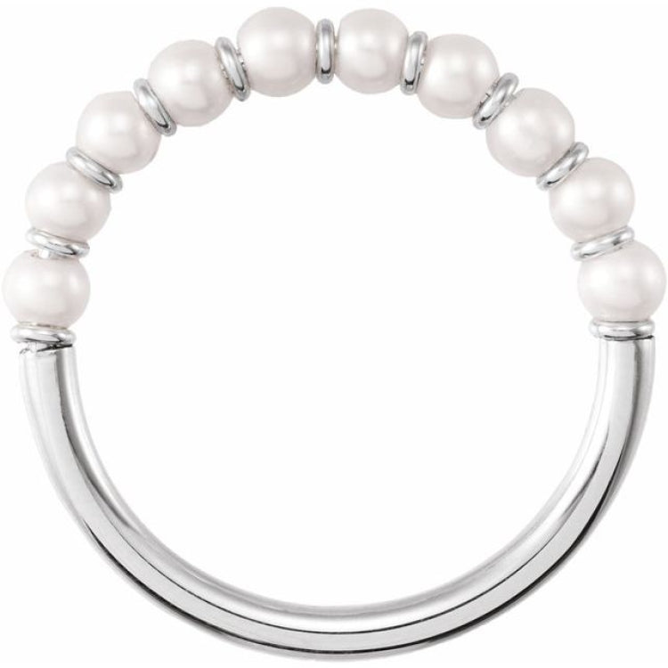 14K White Gold Cultured White Freshwater Pearl Ring