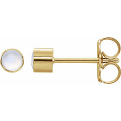 14K Yellow Gold Natural Rainbow Moonstone Bezel-Set Earring