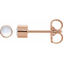 14K Rose Gold Natural Rainbow Moonstone Bezel-Set Earring