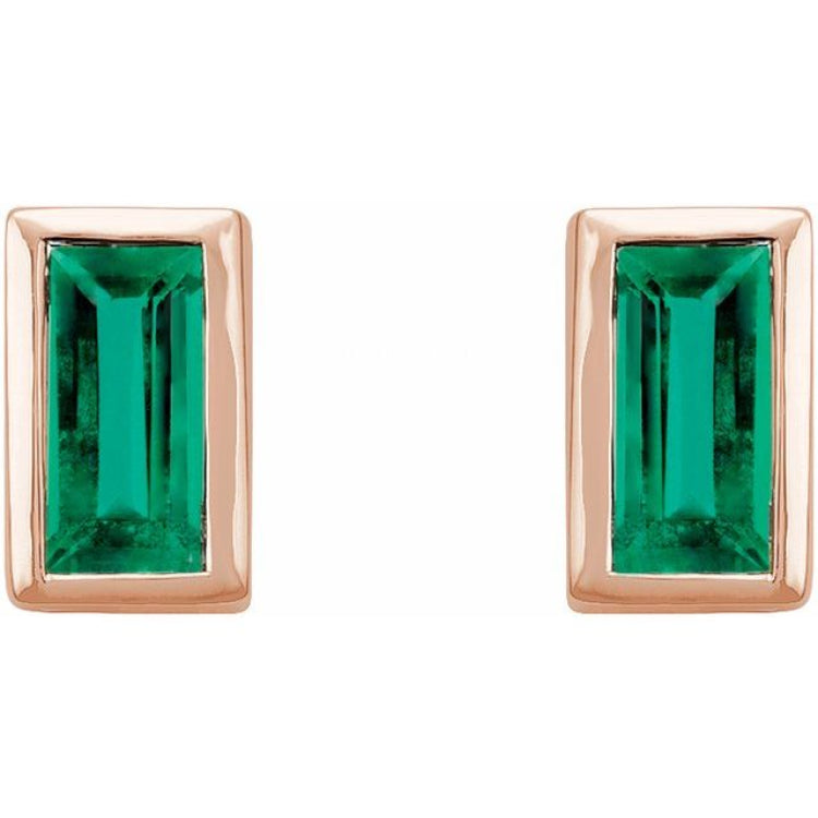 14K Yellow Gold Natural Emerald Bezel-Set Earrings