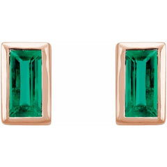 14K Yellow Gold Natural Emerald Bezel-Set Earrings