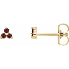 14K Yellow Gold Natural Mozambique Garnet Three Stone Earrings