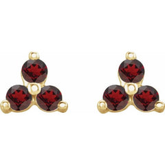 14K Yellow Gold Natural Mozambique Garnet Three Stone Earrings