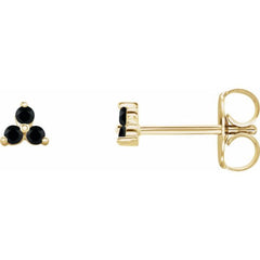 14K Yellow Gold Natural Black Spinel Three Stone Earrings