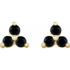14K Yellow Gold Natural Black Spinel Three Stone Earrings