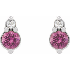Sterling Silver Natural Pink Sapphire & .03 CTW Natural Diamond Earrings