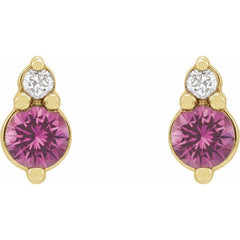 14K Yellow Gold Natural Pink Sapphire & .03 CTW Natural Diamond Earrings