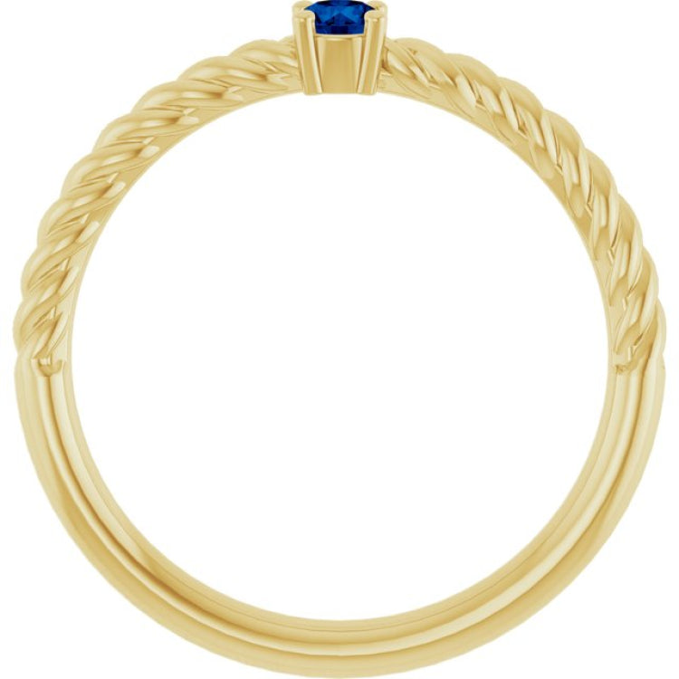 14K Yellow Gold 3 mm Lab-Grown Blue Sapphire Solitaire Rope Ring