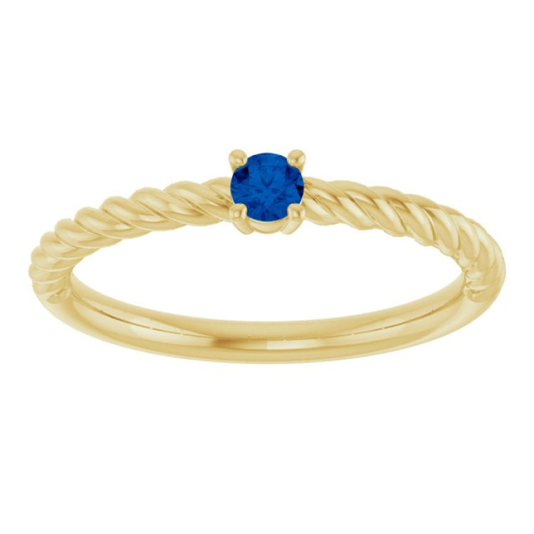 14K Yellow Gold 3 mm Lab-Grown Blue Sapphire Solitaire Rope Ring