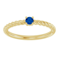 14K Yellow Gold 3 mm Lab-Grown Blue Sapphire Solitaire Rope Ring
