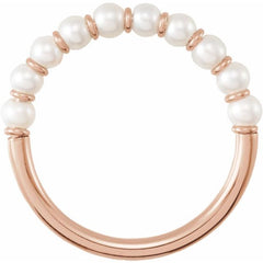 14K Rose Gold Cultured White Freshwater Pearl Ring