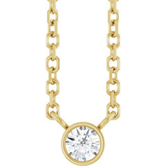14K Yellow Gold .06 CT Natural Diamond Solitaire 16-18" Necklace