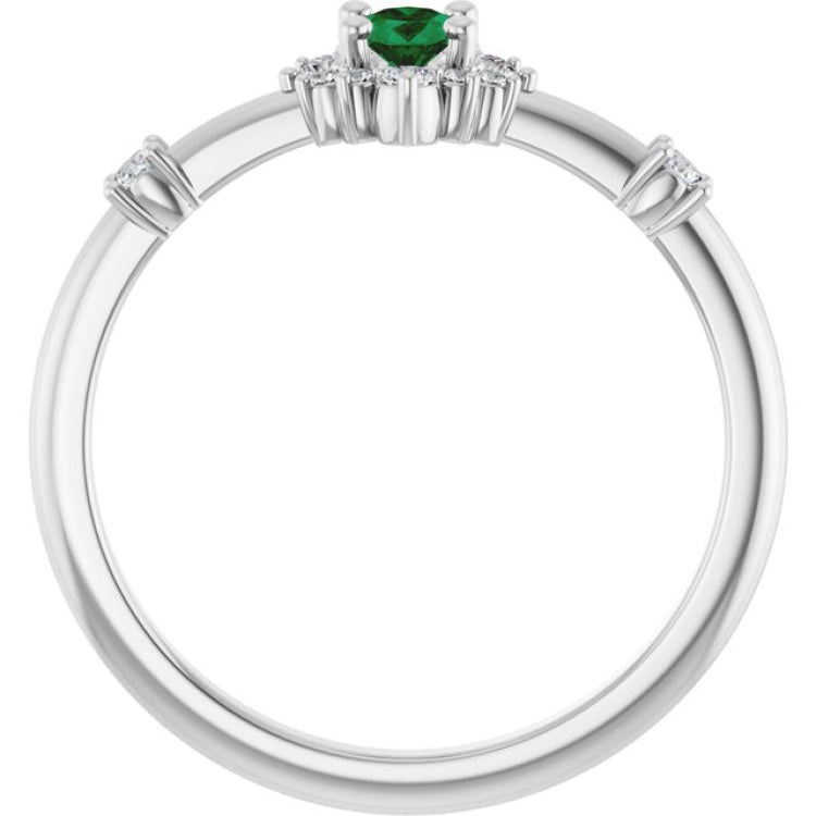 14K White Gold Natural Emerald & 1/6 CTW Natural Diamond Halo-Style Ring