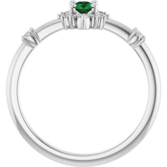 14K White Gold Natural Emerald & 1/6 CTW Natural Diamond Halo-Style Ring