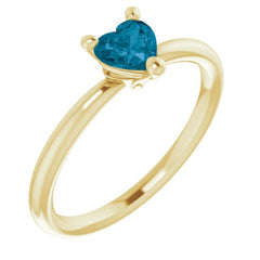 14K Yellow Gold Natural London Blue Topaz Heart Solitaire Ring