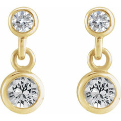 14K Yellow Gold Natural White Sapphire & .05 CTW Natural Diamond Two-Stone Earrings