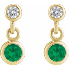 14K Yellow Gold Natural Emerald & .05 CTW Natural Diamond Two-Stone Earrings