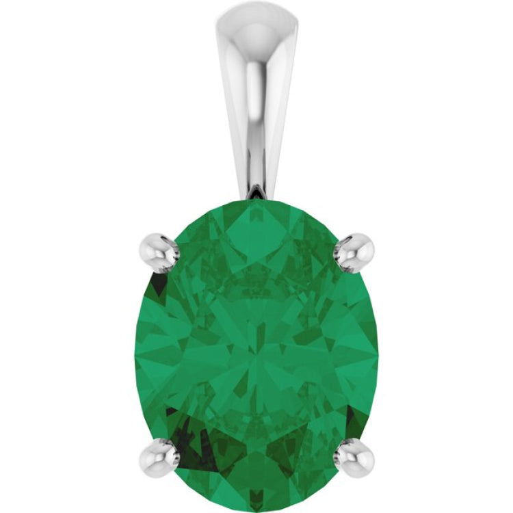 14K White Gold Lab-Grown Emerald Pendant